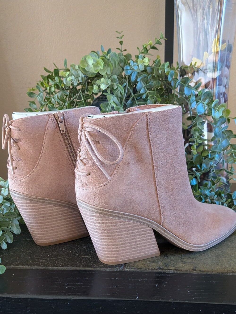 NWT! Lucky Brand Mikasi Brown Lace-Up Wedge Heel Booties Size 9M